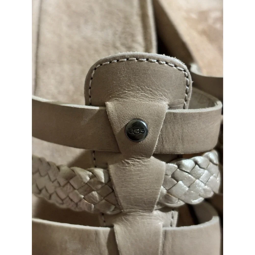 UGG Wedge Sandals Womens 8‎ Tan Leather Braided Metallic Cork Excellent Strappy